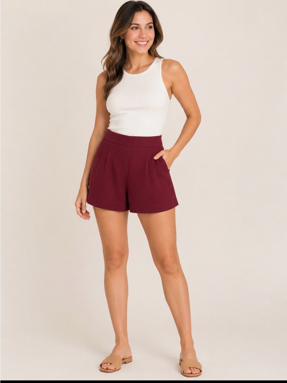 Nine West High-Waist Burgundy Women's Shorts Size Medium